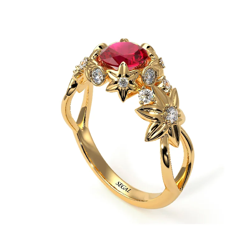 Multi-Stone Ring for Fashion Lovers-Flowers And Branches Ruby Ring - Katherine no. 37