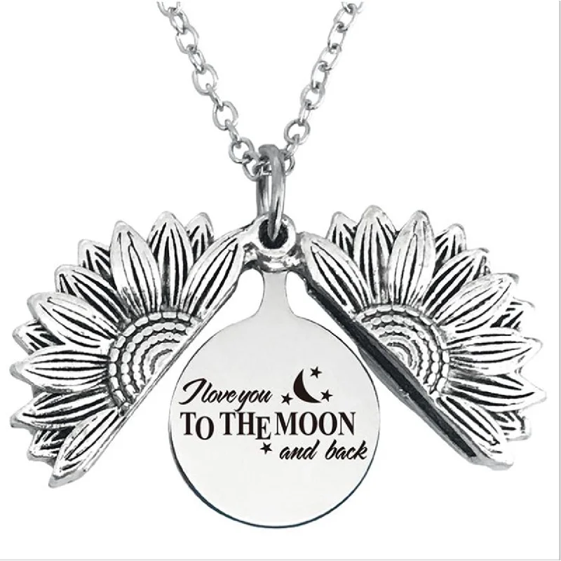 Gold Heart Necklace for Gifts-I Love You to The Moon Stainless Steel & Alloy Opens Sunflower Necklace