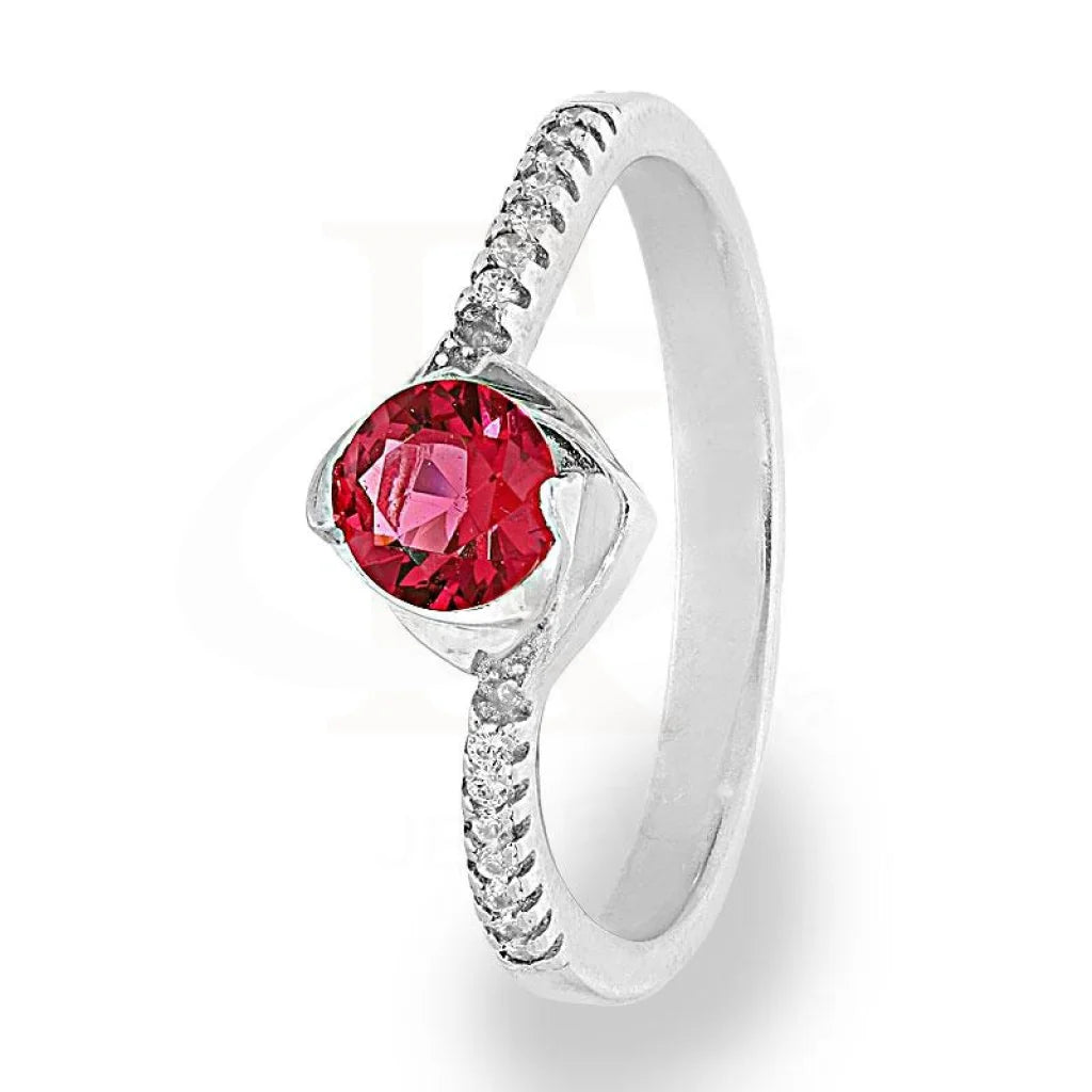 Custom Engagement Ring with Diamonds-Sterling Silver 925 Round Shaped Red Solitaire Ring - FKJRNSL2134