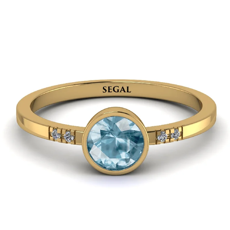 Beautiful Gold Ring with Gemstones-Bezel Minimalist Aquamarine Ring - Kinsley No. 401