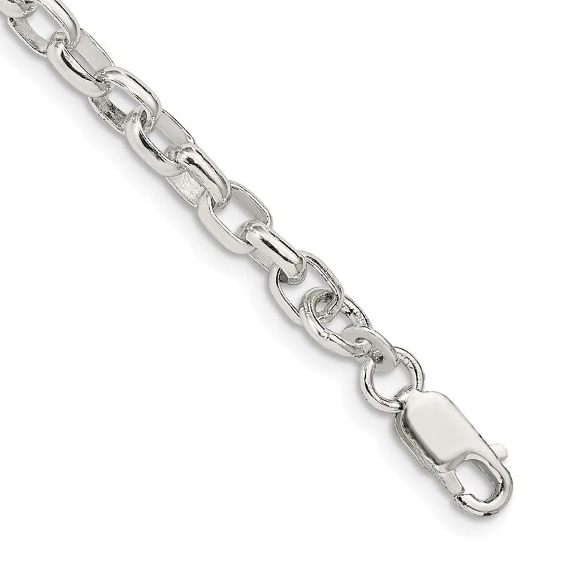 Personalized Name Bracelet for Gifts-Sterling Silver 4.4mm Oval Fancy Rolo Chain Bracelet