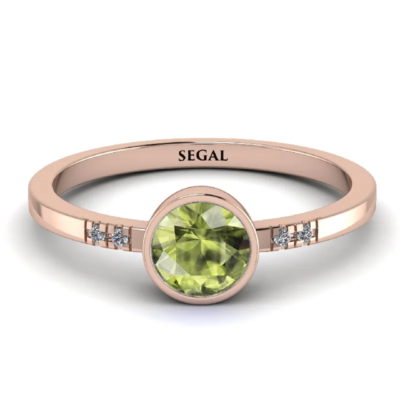 Designer Engagement Ring with Diamonds-Bezel Minimalist Peridot Ring - Kinsley No. 702