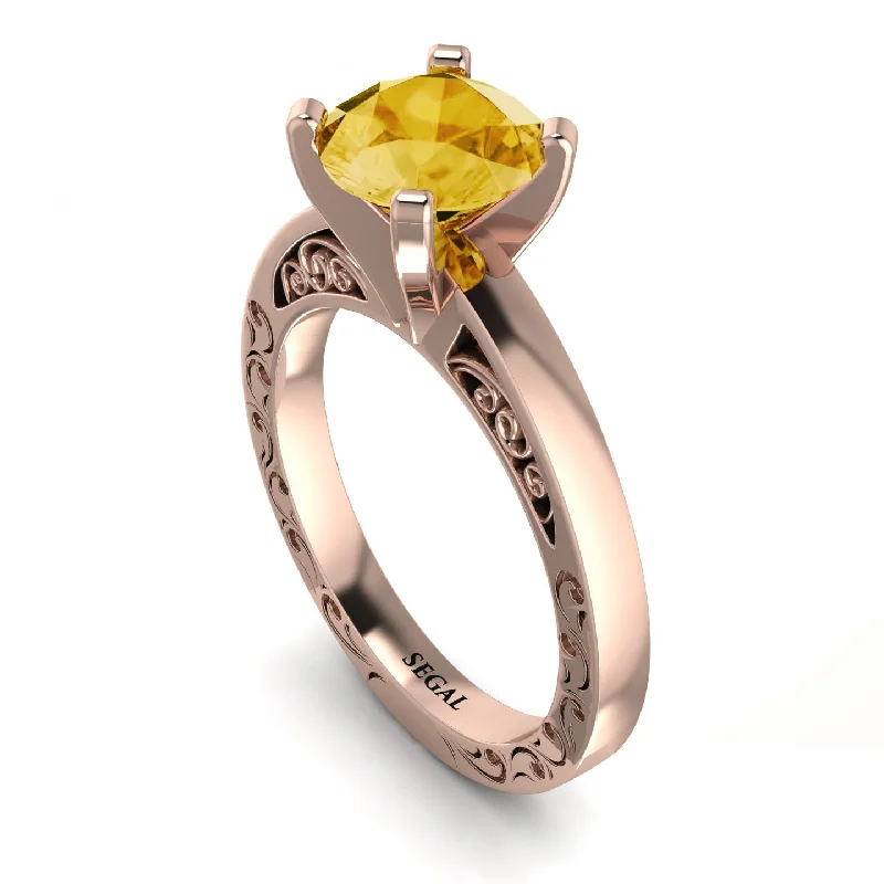 Custom Diamond Ring for Engagement Proposal-Vintage Solitaire Citrine Ring - Vera No. 602