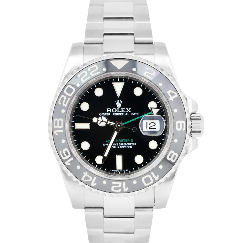 Luxury Sports Watches with Stopwatch Feature-Rolex GMT-Master II Black 40mm Ceramic Stainless Steel Date Watch 116710 LN