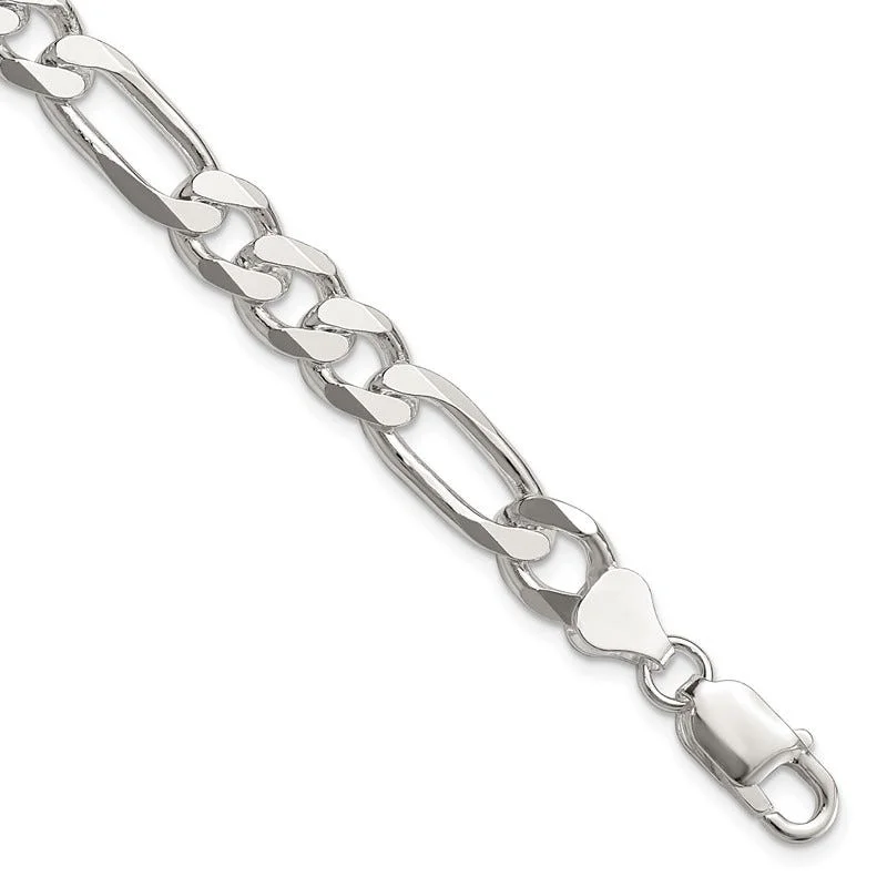 Classic Rose Gold Bracelet for Evening Wear-Sterling Silver 8mm Figaro Chain Bracelet