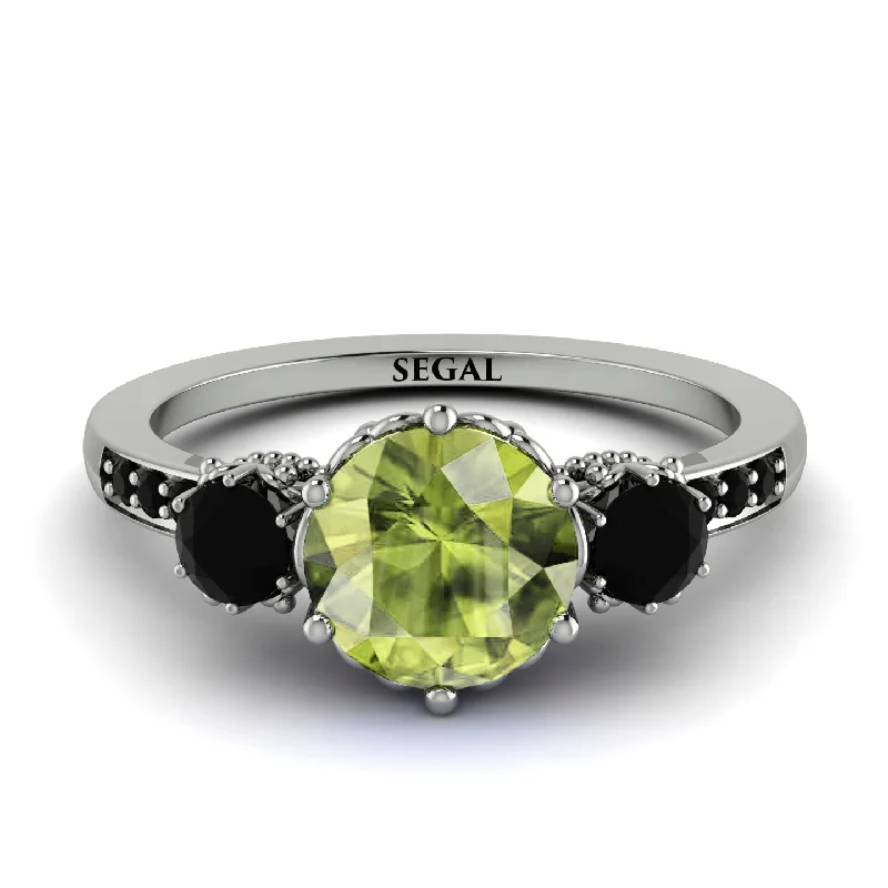 Bold Gemstone Ring for Statement Look-Vintage 3 Stones Peridot Ring With Micro Pave - Luna No. 709