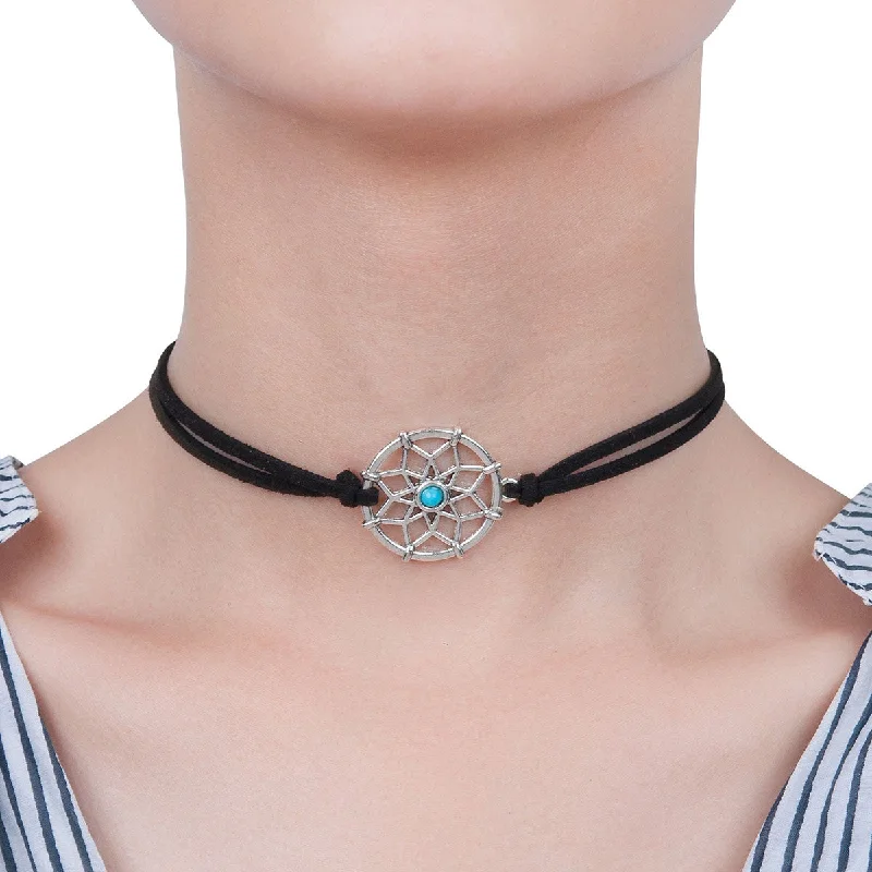 Designer Necklace for Fashion Lovers-Sexy Sparkles Velvet Suede Double Layer Chakra Choker Energy Necklace for Women Girls