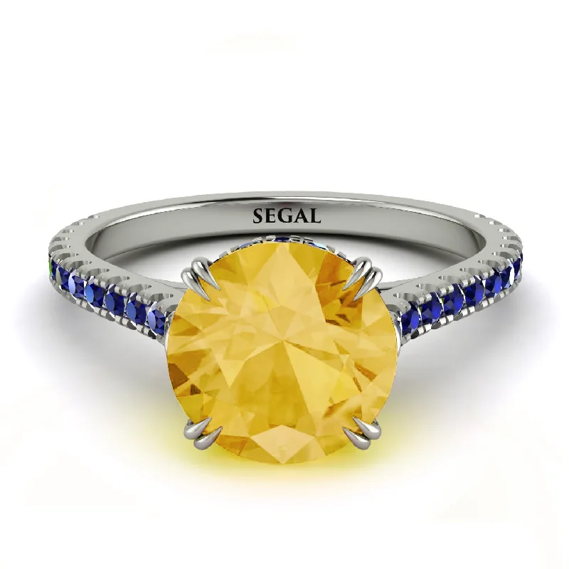 Elegant Diamond Engagement Ring-Hidden Diamond Double Cat Claw Prongs Citrine Ring - Hazel No. 615