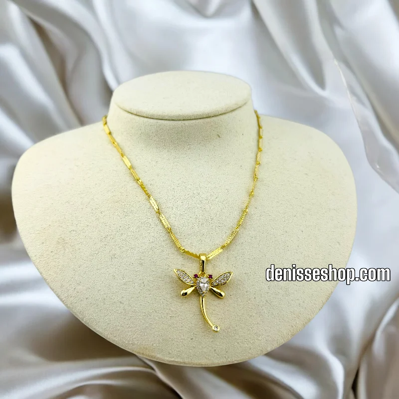 Rose Gold Necklace for Women-14K DRAGONFLY NECKLACE 18'' N192