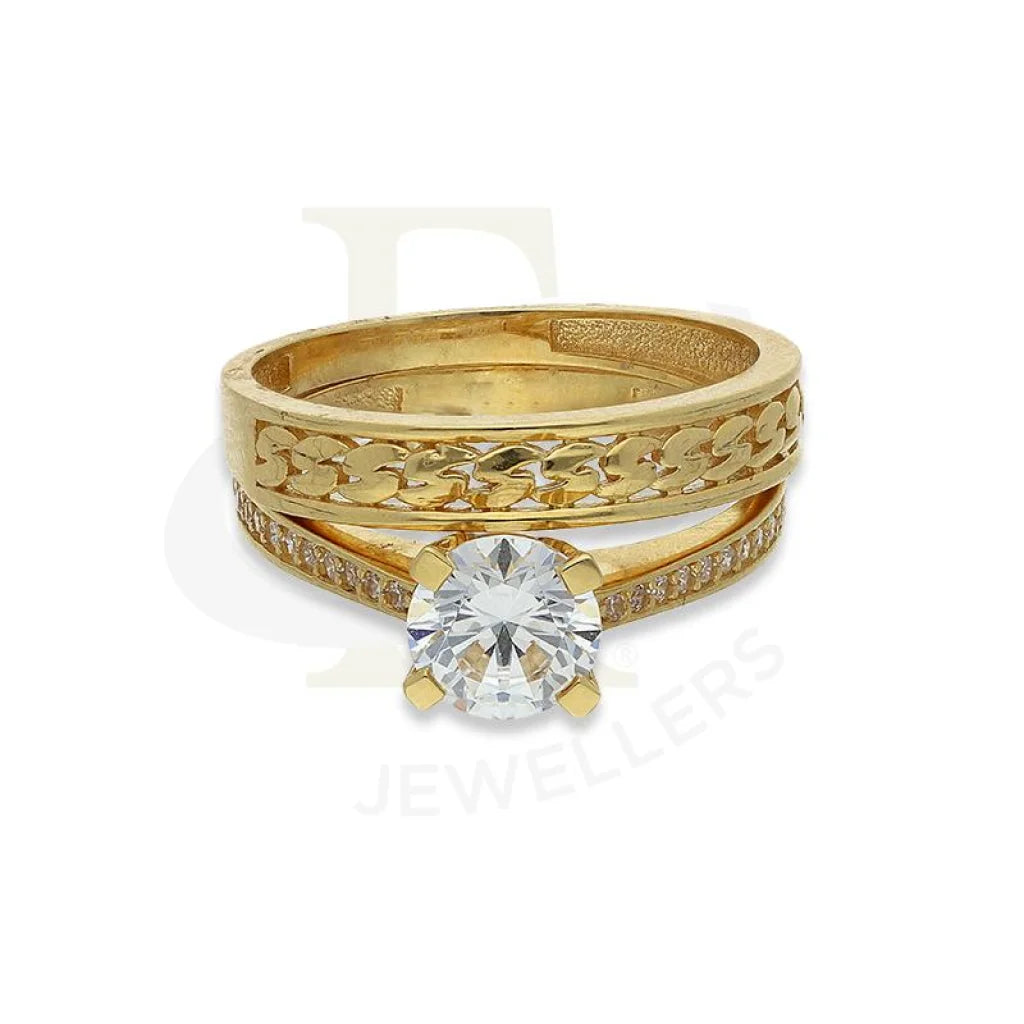 Wedding Band with Diamonds-Gold Round Shaped Swarovski Solitaire Twin Ring in 18KT - FKJRN18K2663