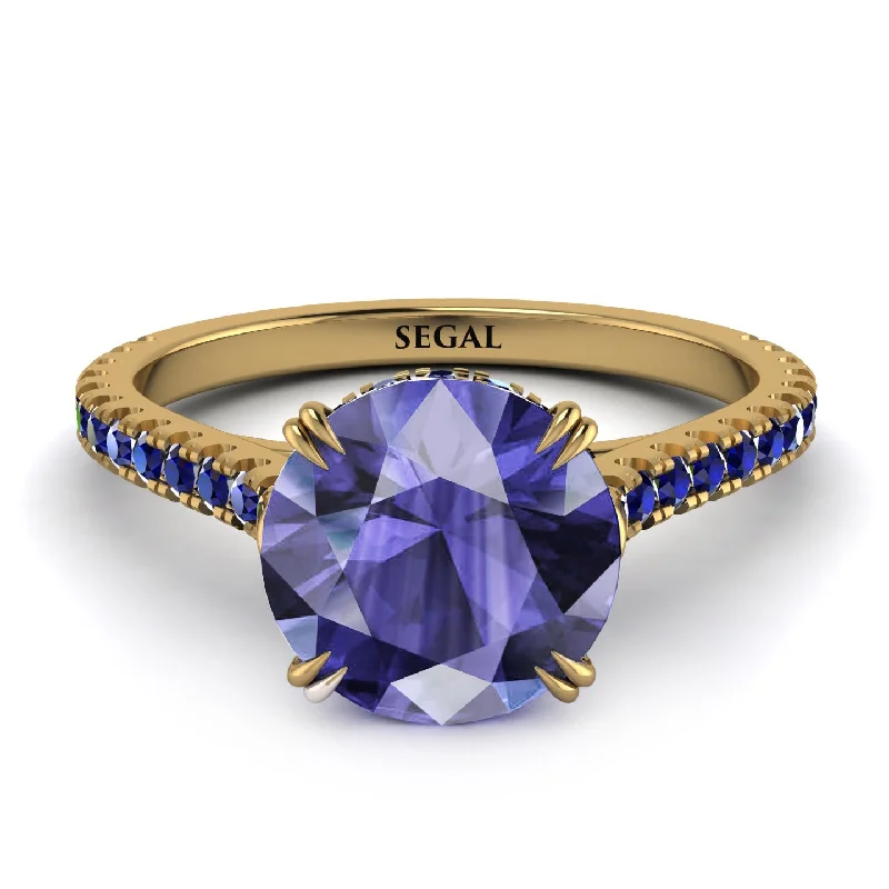 Wedding Ring with Matching Engagement Ring-Hidden Diamond Double Cat Claw Prongs Tanzanite Ring - Hazel No. 213