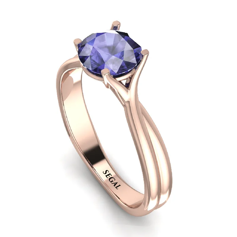 Gold Promise Ring for Engagement-Solitaire Twist Shank Tanzanite Ring - Eleanor No. 202