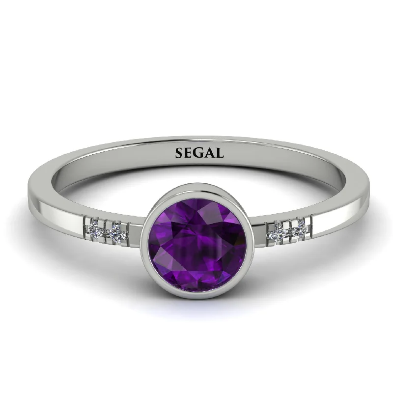 Classic Wedding Band with Sapphire-Bezel Minimalist Amethyst Ring - Kinsley No. 303