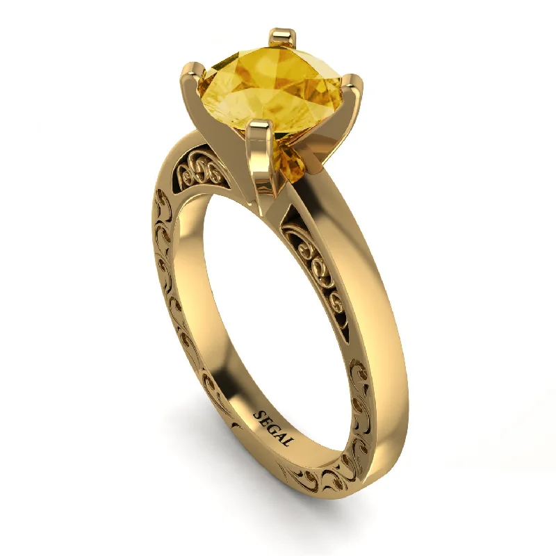 Handcrafted Wedding Ring for Couples-Vintage Solitaire Citrine Ring - Vera No. 601