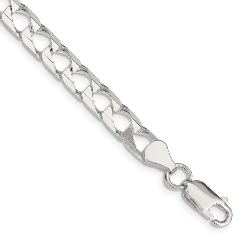 Luxury Silver Bracelet for Bridal Wear-Sterling Silver 6.25mm Flat Open Curb Chain Bracelet