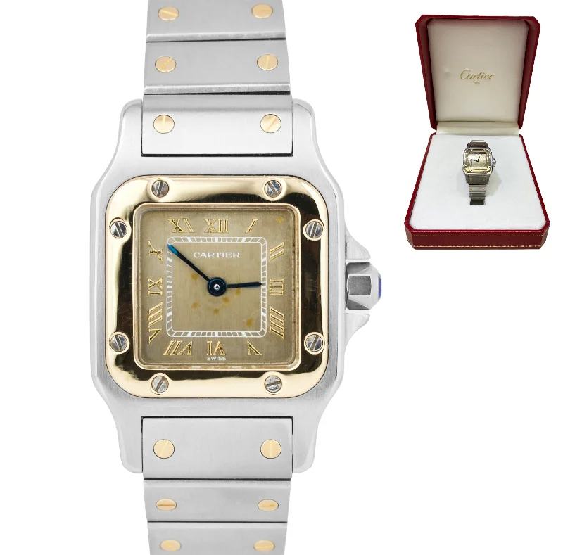 Black Watches for Elegant Look-Ladies Cartier Santos Galbee Two Tone Patina Dial 24mm Quartz Watch 1057930 BOX