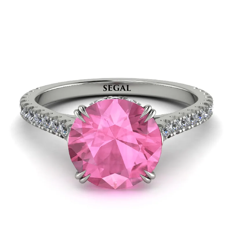 Personalized Name Ring-Hidden Diamond Double Cat Claw Prongs Pink Moissanite Ring - Hazel No. 803