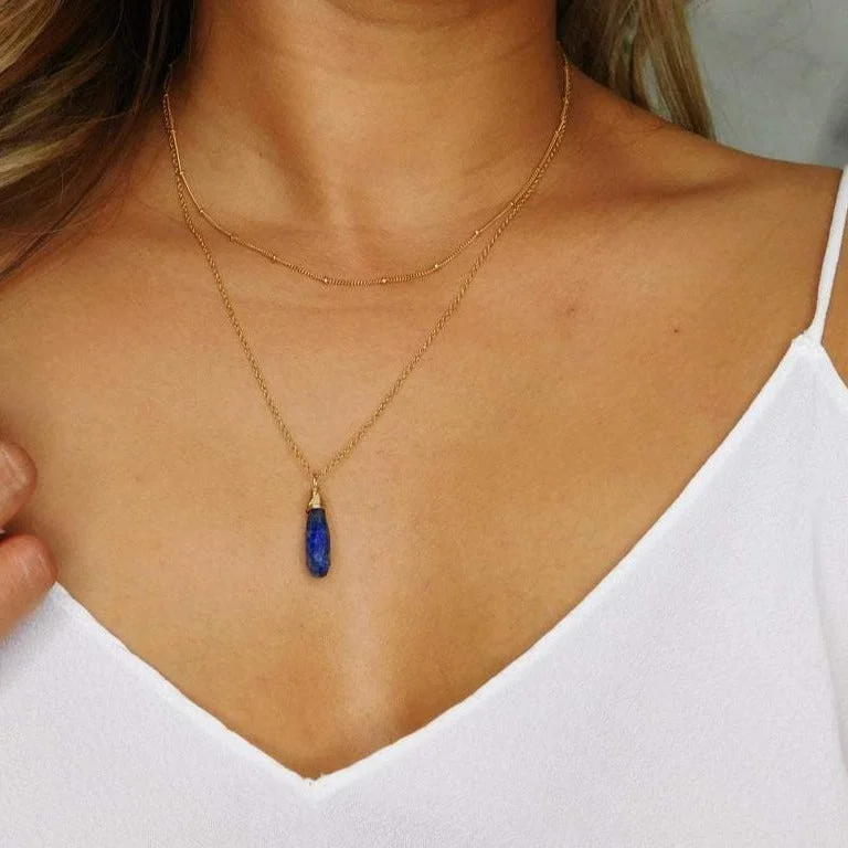 Simple Pendant Necklace for Day Wear-Lapis Lazuli Necklace