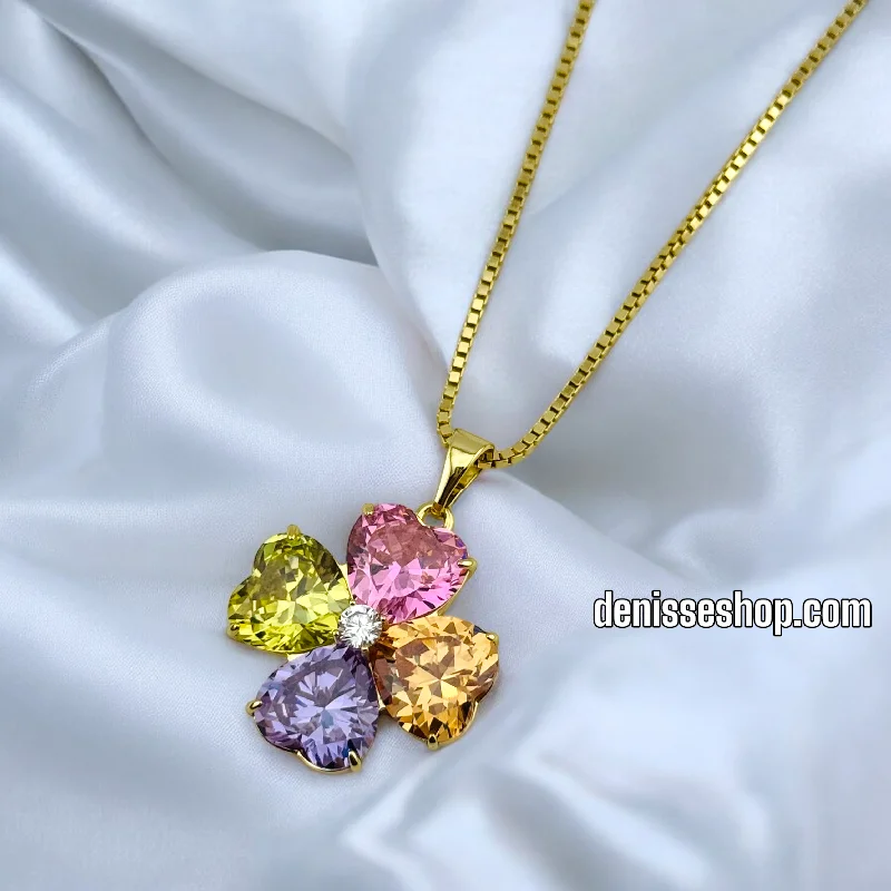 Gold Necklace with Initials-14K COLORFUL CLOVER NECKLACE 18'' N194