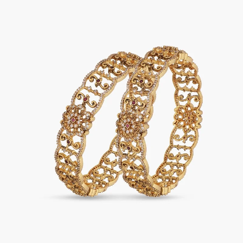 Dazzling Gold Bangles with Gemstones-Monami Antique CZ Bangles