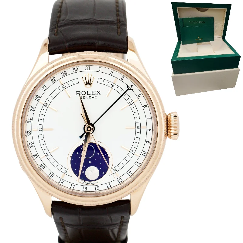 Best Watches for Running and Sports-Rolex Cellini Moonphase White Dial 18K Everose Gold 39mm Leather 50535 Watch