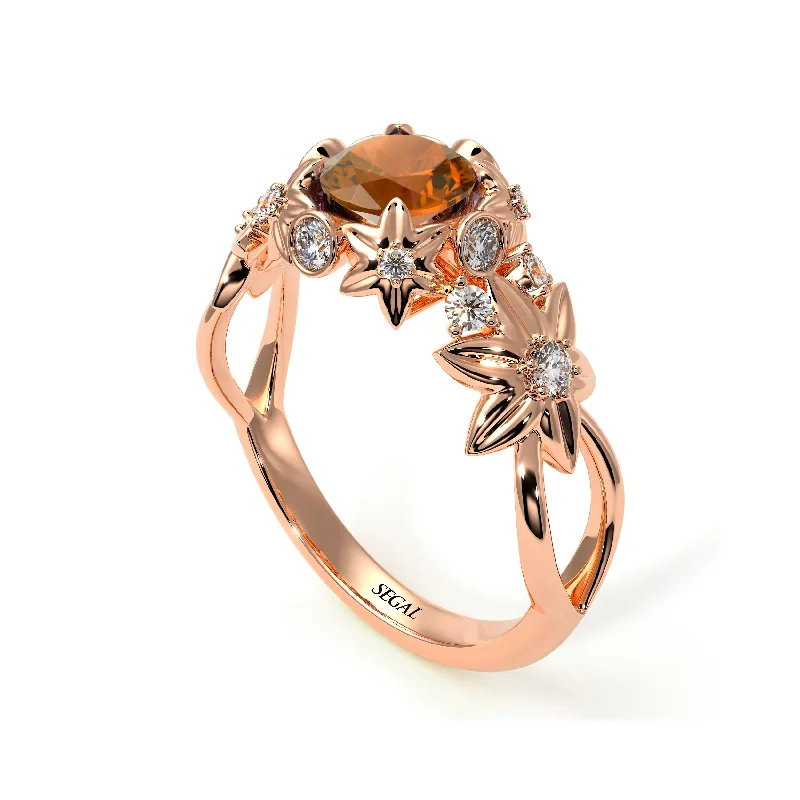 Birthstone Engagement Ring for Women-Flowers And Branches Brown Diamond Ring - Katherine no. 1102