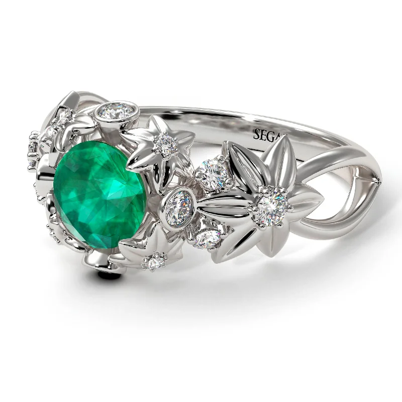 Personalized Birthstone Ring for Mom-Flowers And Branches Emerald Ring - Katherine no. 33