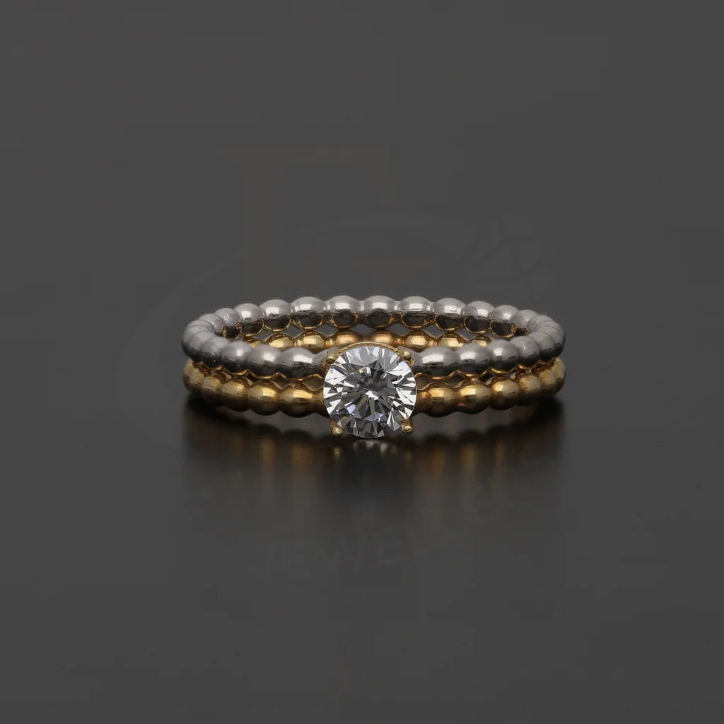 Elegant Engagement Ring with Diamond Accents-Gold Dual Tone Solitaire Ring 18KT - FKJRN18K7467