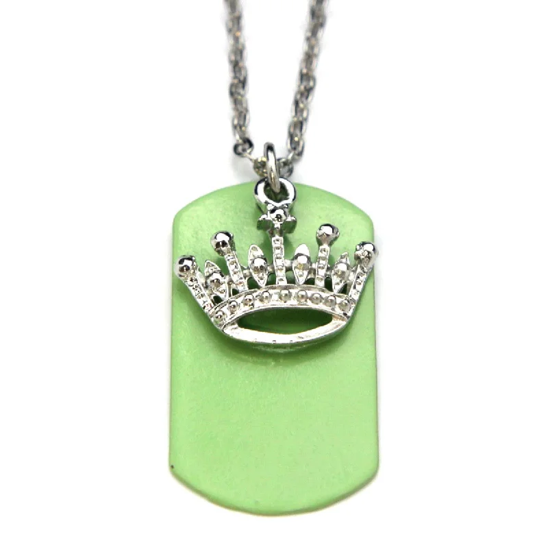 Wedding Necklace for Brides-Crown Necklace Dog Tag Green