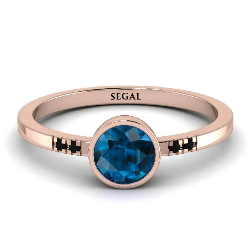 Luxury Ring with Gold and Diamonds-Bezel Minimalist Blue Topaz Ring - Kinsley No. 505