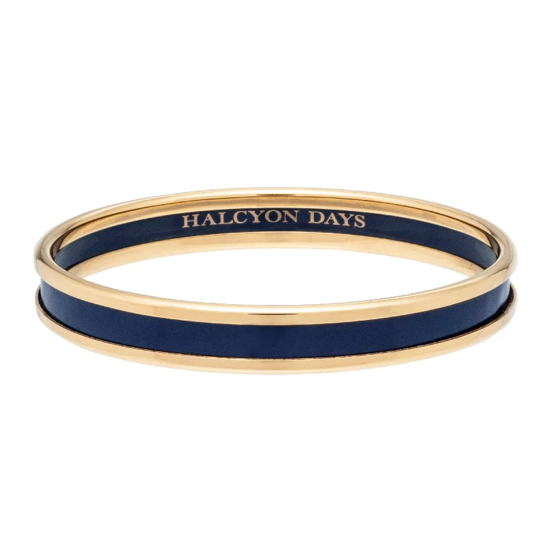 Custom Bangles with Personalized Charms-Skinny Navy & Gold Enamel Bangle