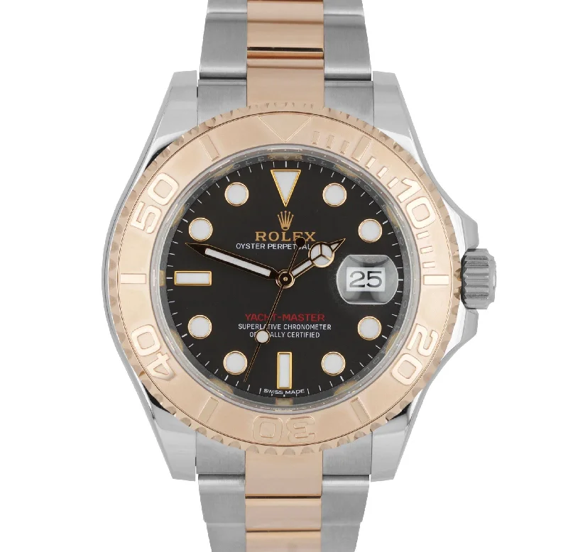 Women's Watches with Unique Design-Rolex Yacht-Master Black 40mm 18K Rose Gold Stainless Steel Date Watch 116621