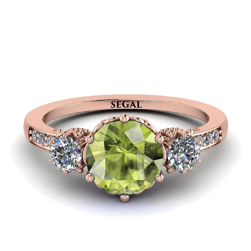 Customizable Silver Ring for Men-Vintage 3 Stones Peridot Ring With Micro Pave - Luna No. 702