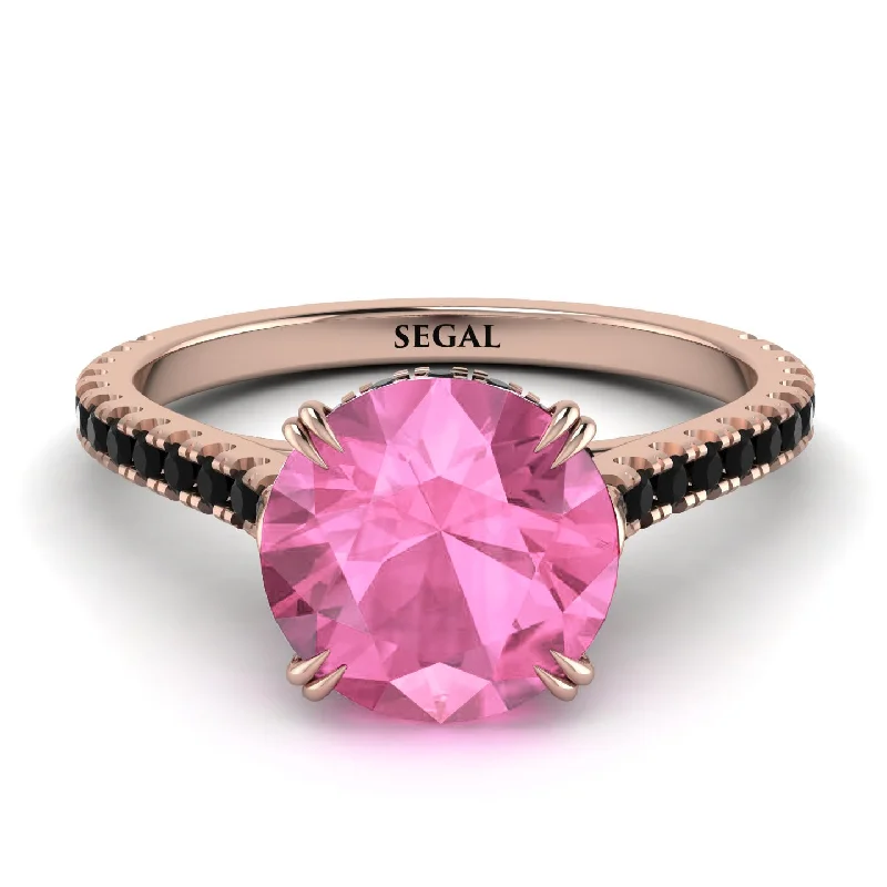 Birthstone Ring for Gifts-Hidden Diamond Double Cat Claw Prongs Pink Moissanite Ring - Hazel No. 808