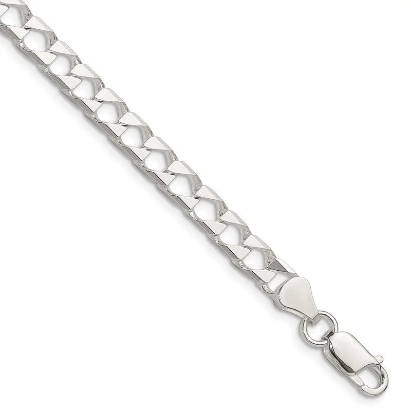 Trendy Leather Bracelet for Men-Sterling Silver Polished and D/C 5.75mm Flat Curb Link Chain Bracelet