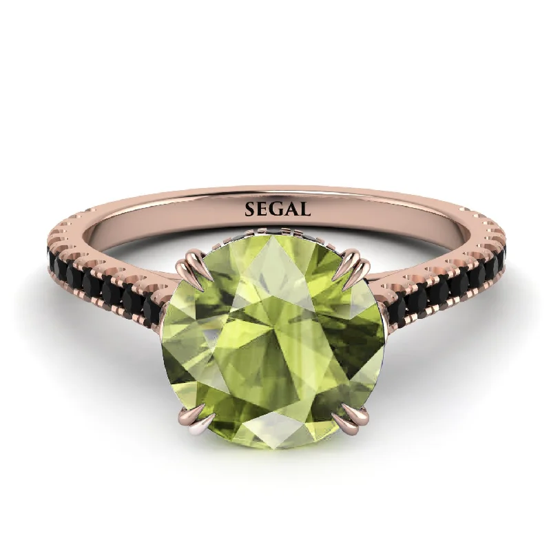 Dainty Engagement Ring for Women-Hidden Diamond Double Cat Claw Prongs Peridot Ring - Hazel No. 708