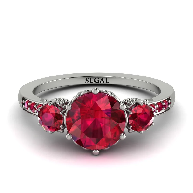 Personalized Birthstone Ring for Brides-Vintage 3 Stones Ruby Ring With Micro Pave - Luna No. 72