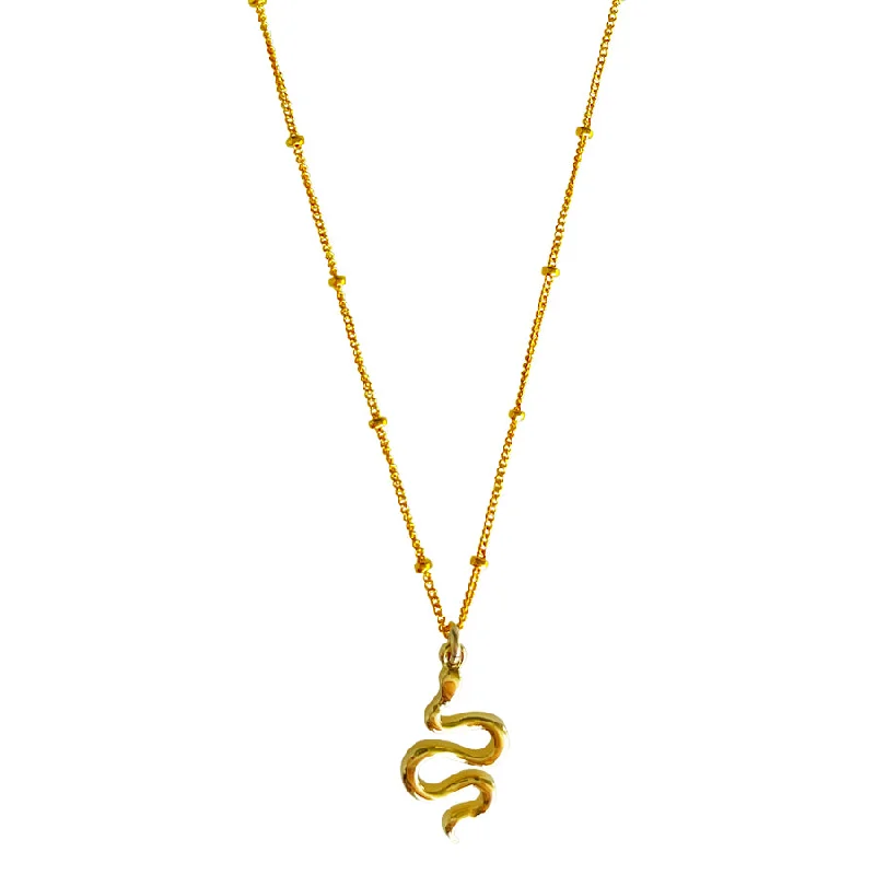 Gold Necklace with Crystal Pendant-Snake Necklace