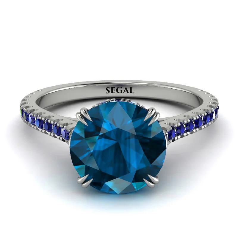 Adjustable Ring for Casual Style-Hidden Diamond Double Cat Claw Prongs Blue Topaz Ring - Hazel No. 515