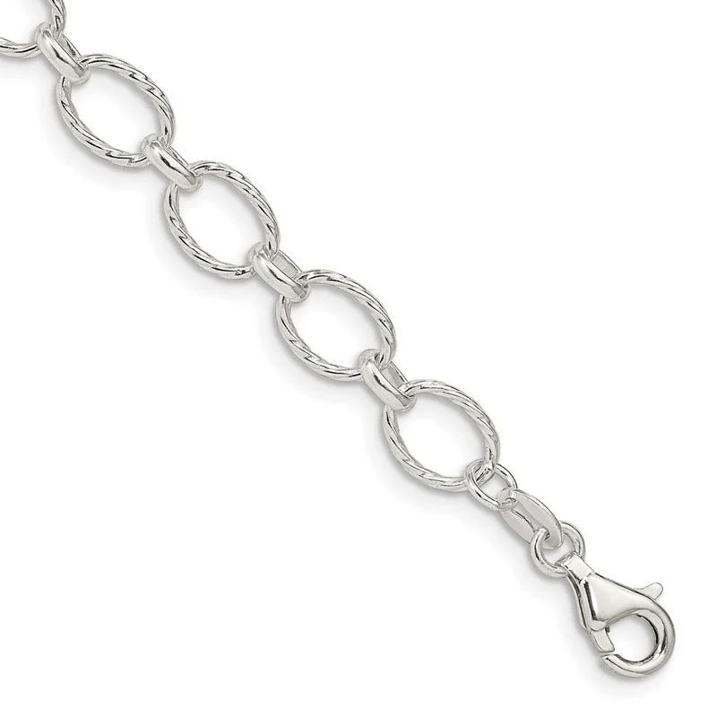 Classic Silver Bracelet for Fashion Lovers-Sterling Silver 6.1mm Fancy Patterned Rolo Chain Bracelet