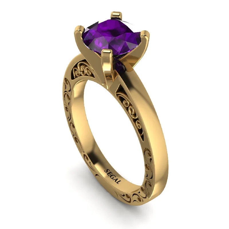 Gold Ring with Gemstones-Vintage Solitaire Amethyst Ring - Vera No. 301