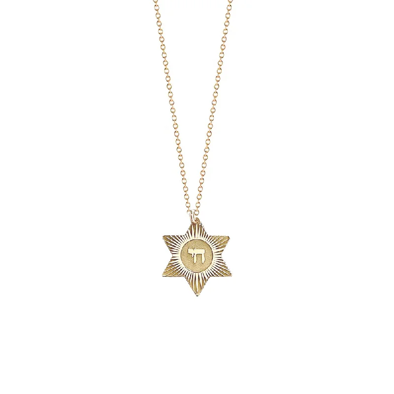 Sterling Silver Necklace for Casual Wear-Chai Star of David Necklace