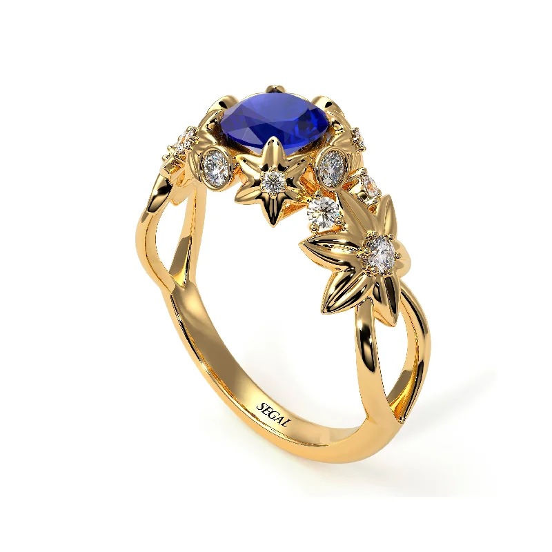 Silver Stackable Rings for Fashion-Flowers And Branches Sapphire Ring - Katherine no. 43