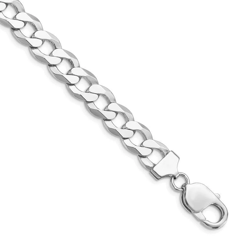 Handcrafted Beaded Bracelet for Gifts-Sterling Silver Rhodium-plated 9.75mm Flat Curb Chain Bracelet