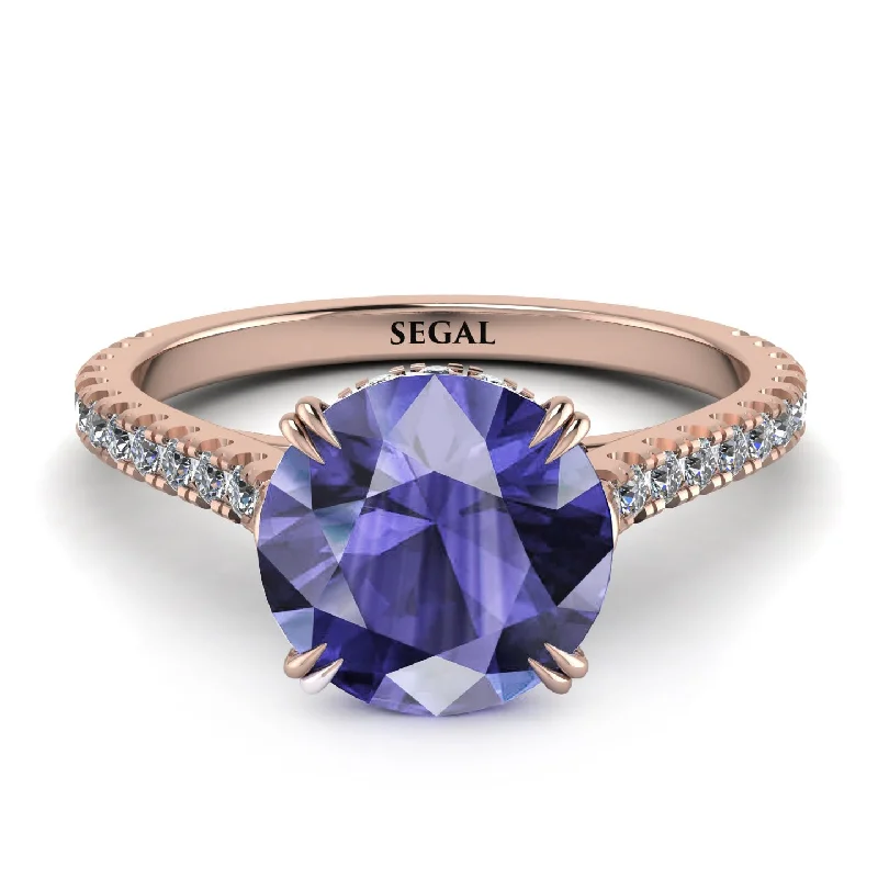 Silver Stackable Ring Set for Fashion-Hidden Diamond Double Cat Claw Prongs Tanzanite Ring - Hazel No. 202