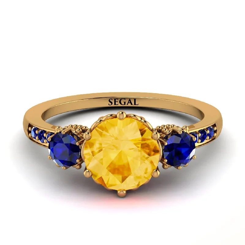 Classic Silver Ring for Casual Wear-Vintage 3 Stones Citrine Ring With Micro Pave - Luna No. 610