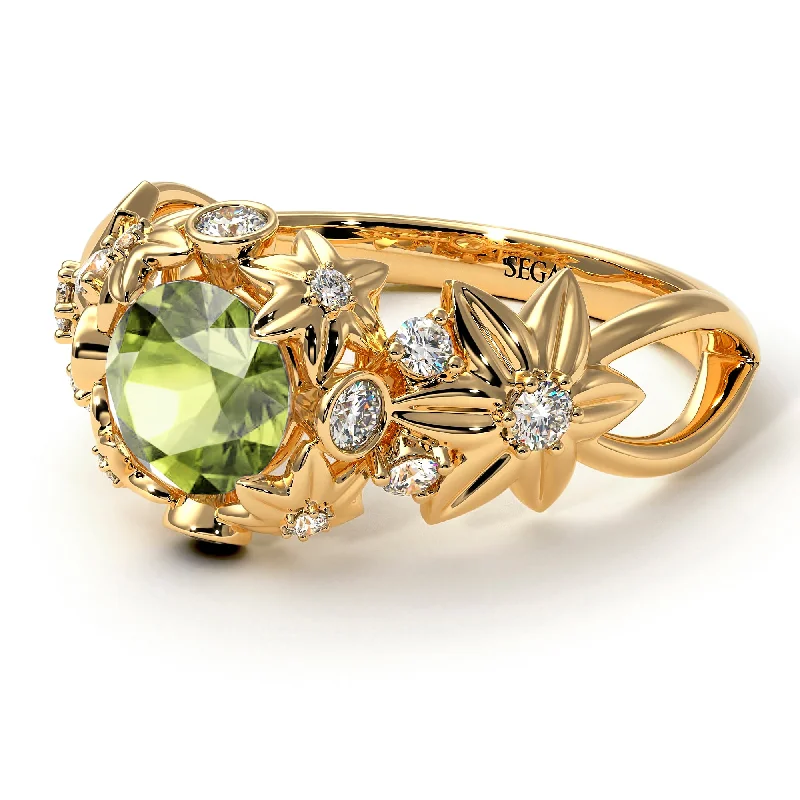 Classic Gold Ring for Men-Flowers And Branches Peridot Ring - Katherine no. 701