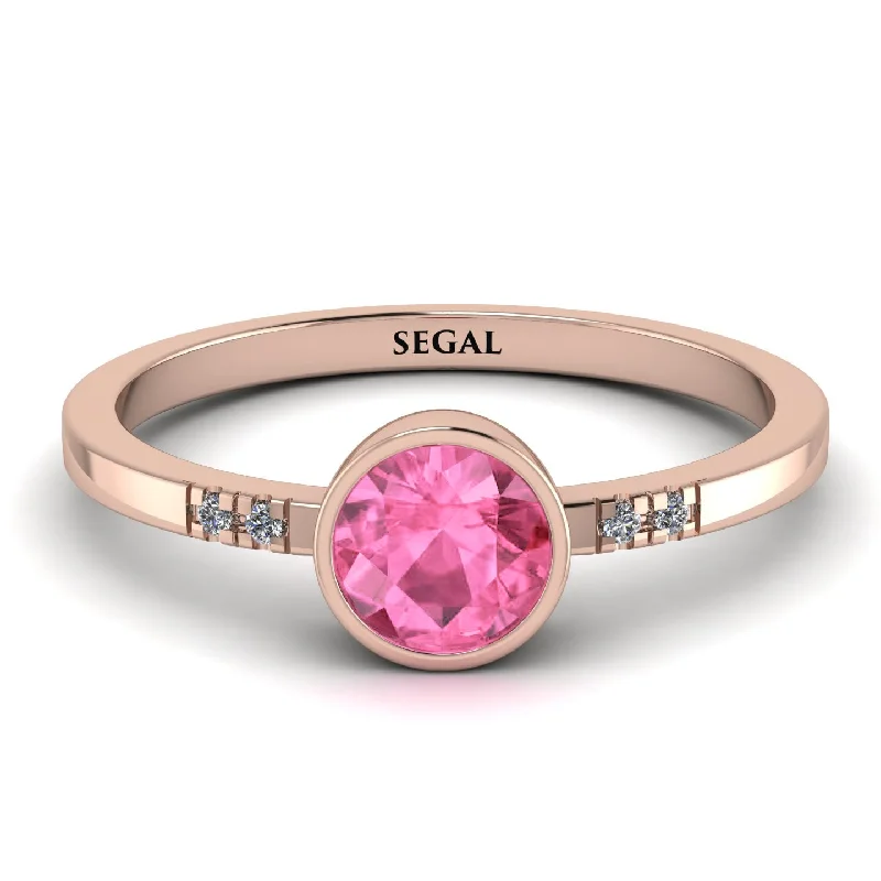 Black Wedding Band for Men-Bezel Minimalist Pink Moissanite Ring - Kinsley No. 802