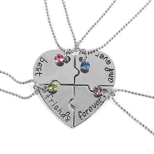 Sapphire Necklace for Special Events-Sexy Sparkles 4 Pcs Best Friends Forever and Ever BFF Necklace Engraved Puzzle Friendship Pendant Necklaces Set