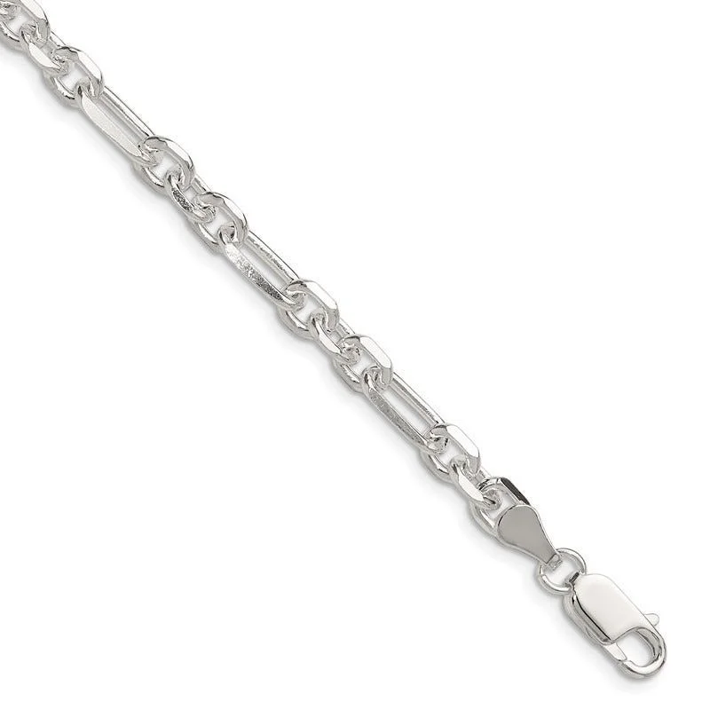 Statement Bracelet for Bold Fashion-Sterling Silver D/C 6mm 3 Short Plus 1 Long Cable Link Chain Bracelet